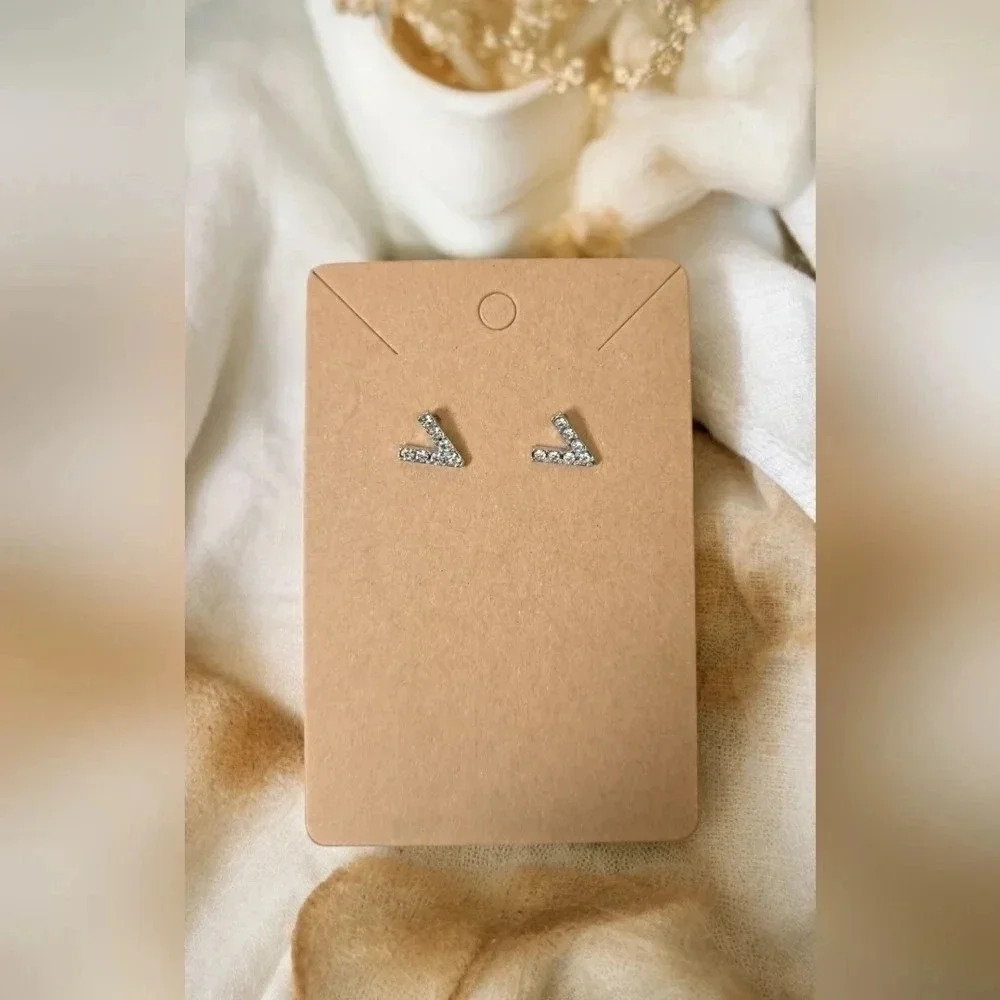 Silver Plated Rhinestone V Stud Earrings